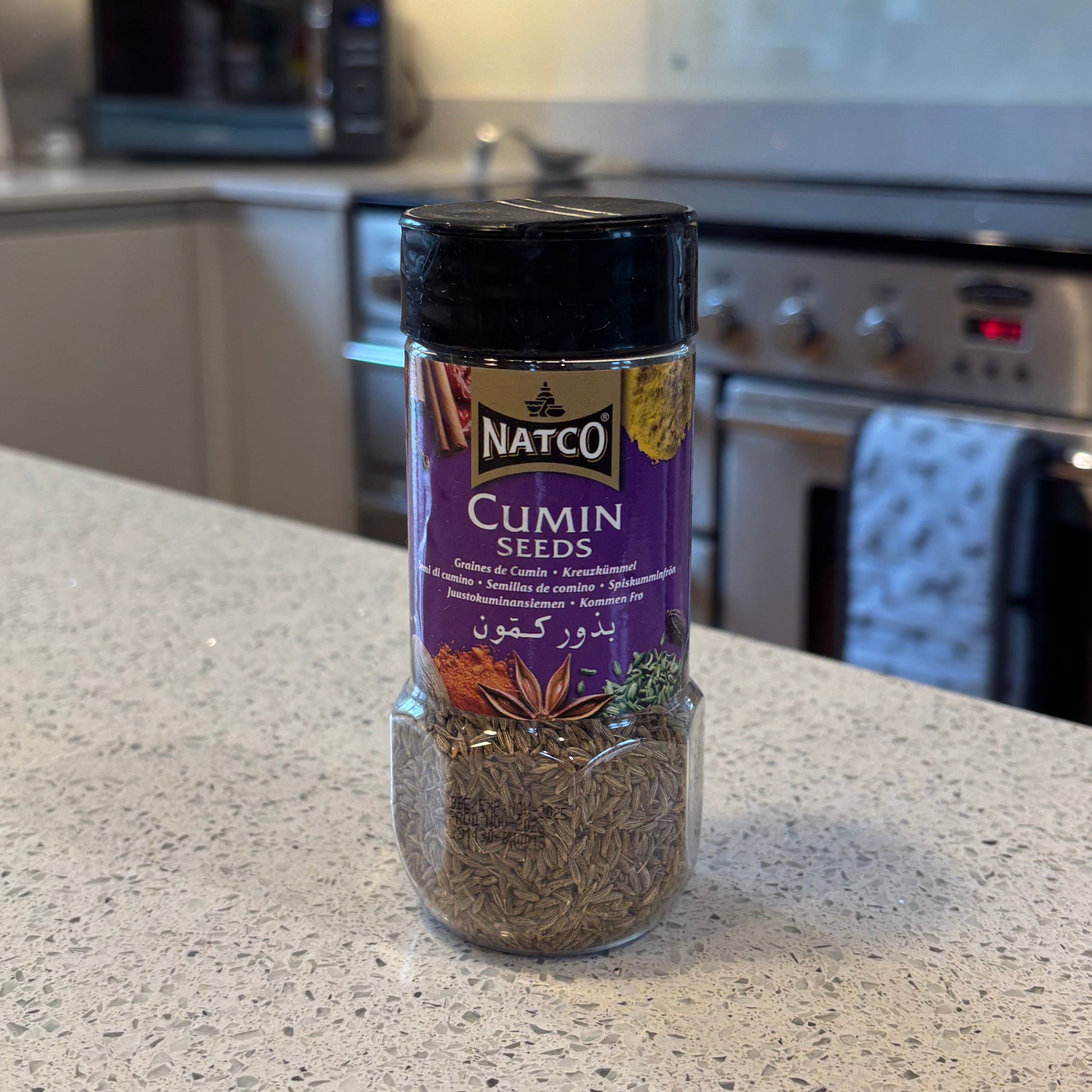 Narco Cumin spice container on a kitchen counter