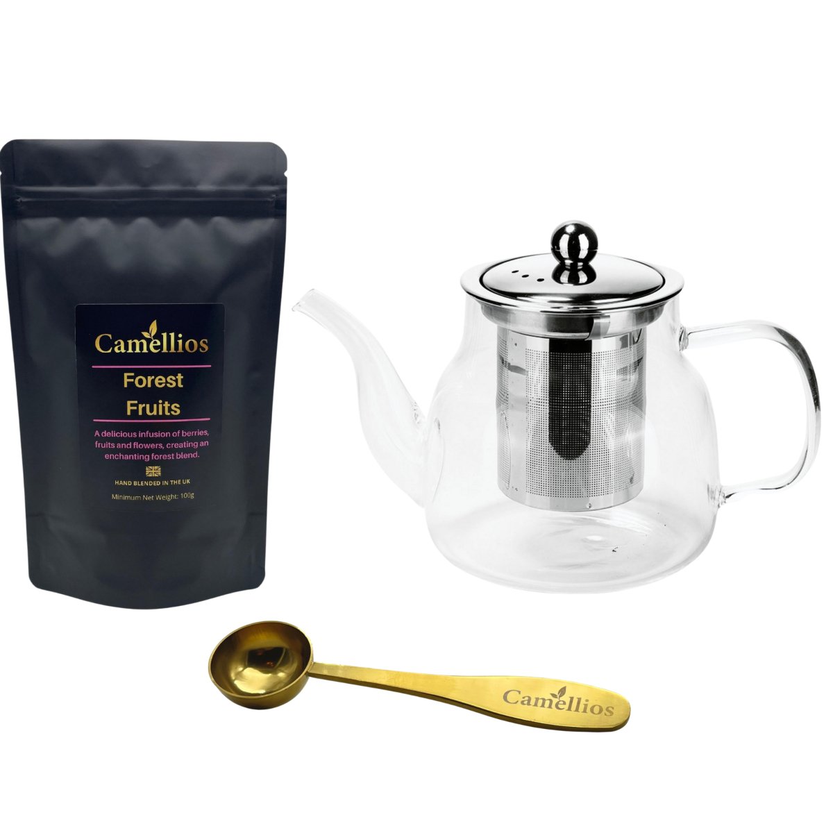 Camellios Loose Leaf Tea Set Inc. Teapot & Accessories - Choice of Tea